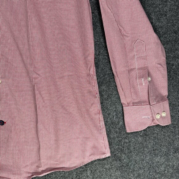 Tommy HIlfiger Shirt Mens 15.5 Button Down Slim Fit Non Iron Red Check - Picture 3 of 8